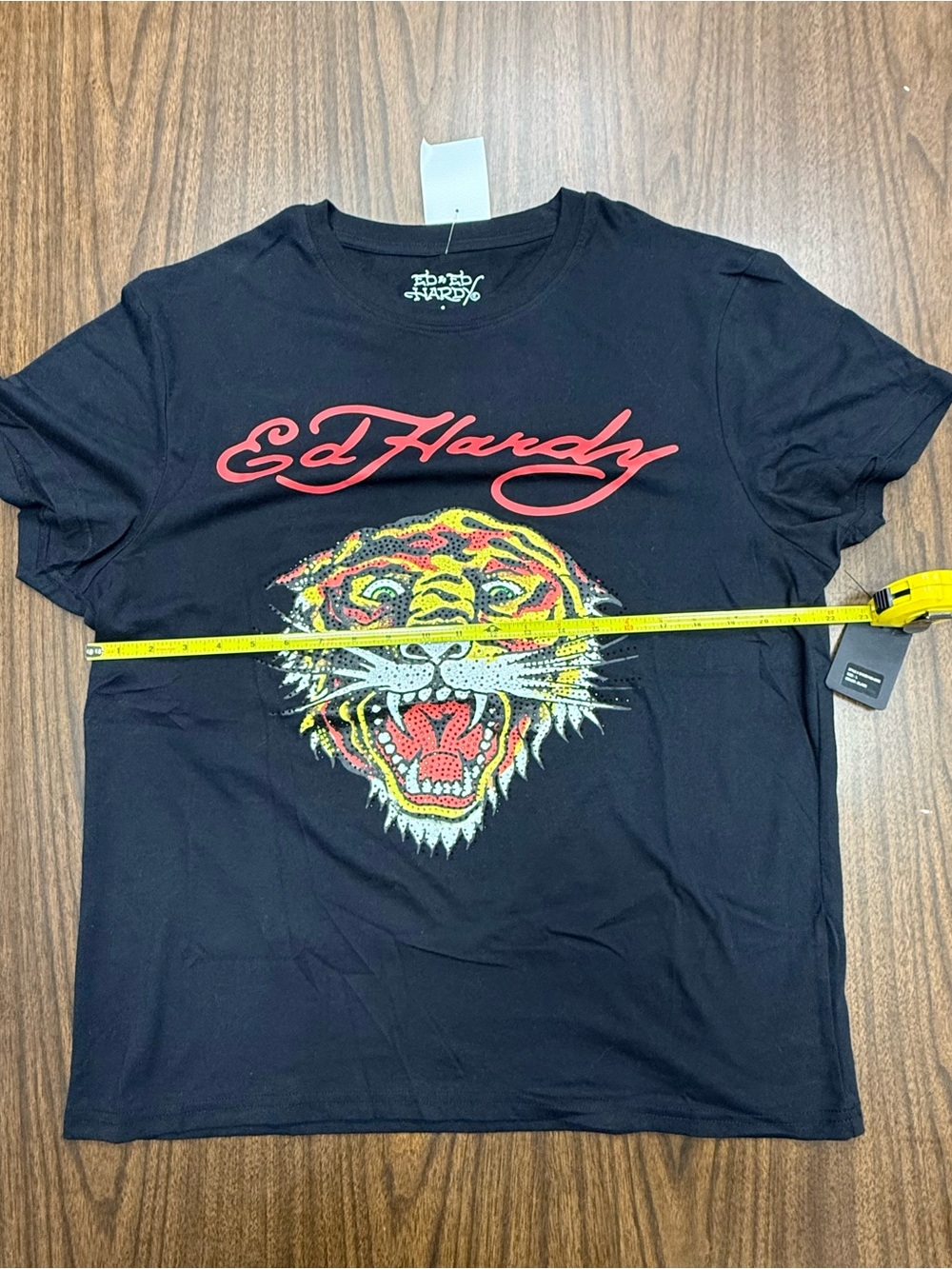 Ed Hardy Black Tee with Red Script Rhinestones Tiger Graphic NWT Large 🐯 - Picture 6 of 10